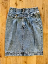 Vtg 80s Retro Acid Wash Weathered Blues Brand Women's 13/14 Denim Jean Skirt