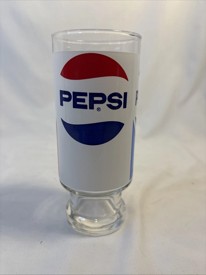 Vintage Pepsi-Cola 12 oz Footed Tumbler Soda Glass 6.5” X 2.75”in Double Graphic - Image 2 of 4
