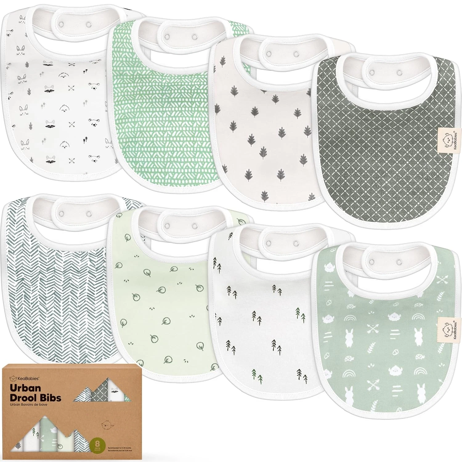 8pc Organic Baby Bibs - Soft Cotton Drooling & Teething Bibs for Baby Girl & Boy