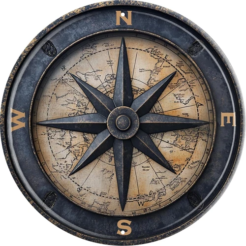 Vintage round Tin Navigational Compass Sign Retro Metal Sign Suitable for Home S