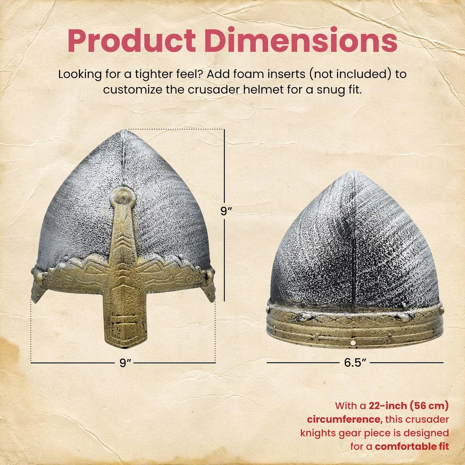 Casco cruzado medieval de plástico para niños casco de caballero templario accesorio utilería Foto 3 de 4