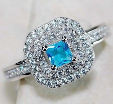 1CT Aquamarine  Topaz 925 Solid Sterling Silver Ring Sz 6 JB1-9