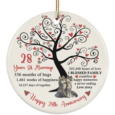 28 Years Love Ornament Happy 28th Anniversary Cute Wolf Couple Christmas Gifts
