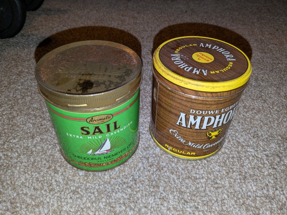 Vintage SAIL and AMPHORA Pipe Tobacco Metal Tins - Set of 2 - 10oz