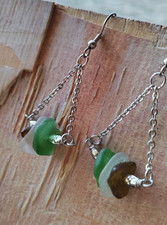 Artisan Earrings Sea Glass Ocean Beach Dangle Multicolor Surf Tumbled Aloha