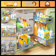 2 Pack Under Sink Organizer - 2 Tier Pull-Out Storage Baskets, Adjustable Height
