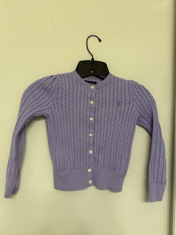 RALPH LAUREN Kids Cable Knit Embroidered Pony Cardigan Sweater Sz 6 Lavender