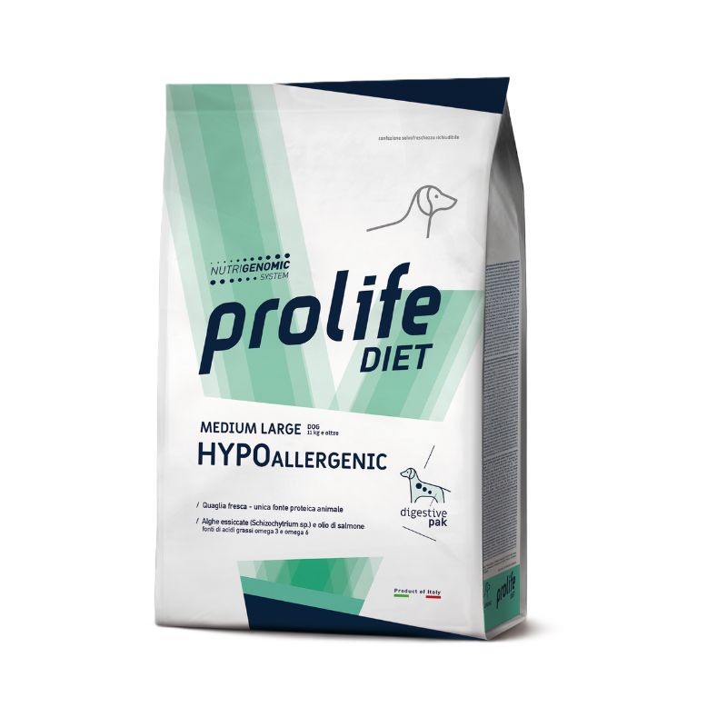 Prolife Diet Veterinary Formula Hypoallergenic Medium/Large Quaglia 8 kg (scadenza: 30/03/2027) - Dieta veterinaria per cani - 1° ORDINE? scegli tra BZR5 - BZR20 + 200 pt fedeltà - Immagine 2
