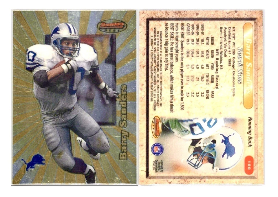 (PSA 10) GEMA Barry Sanders 1998 Bowman's Best #100 - Salón de la Fama de los Leones RB 🐐 Foto 3 de 4
