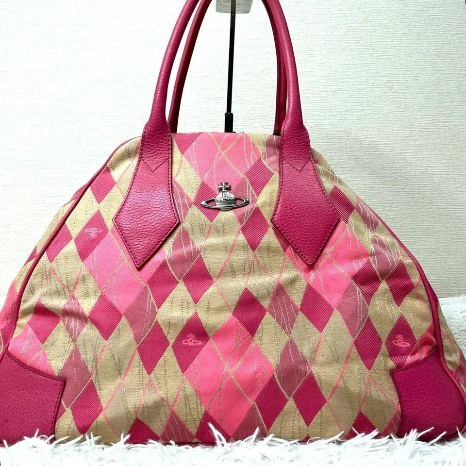 VIVIENNE WESTWOOD Yasmine Orb Pink Beige Leather Boston bag with Diamond Pattern - Image 2 of 4