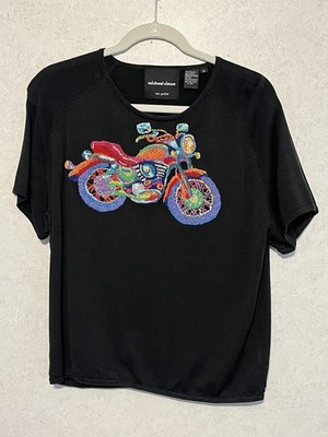 Michael Simon New York Sweater Embroidered Motorcycle Silk Blend Sz XL