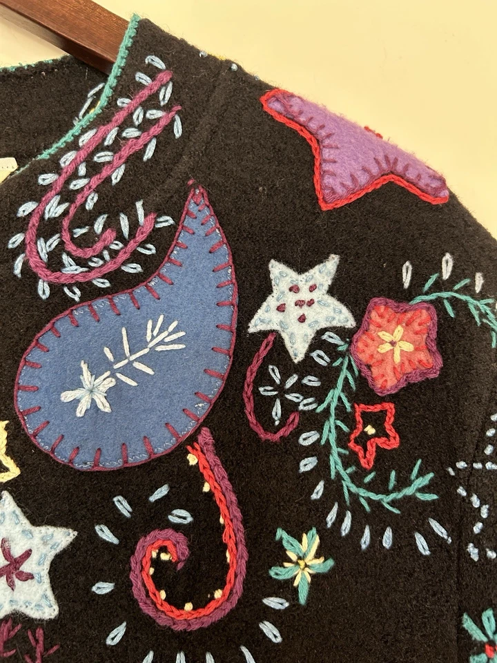 Vintage Norm Thompson Wool Cardigan Button Up L Embroidered Boho Grandma Cottage - Image 4 of 4
