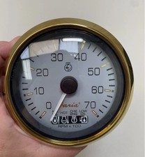 FARIA TC9929E TACHOMETER MULTI FUNCTION GAUGE GOLD BEZEL SILVER FACE 3 1/4