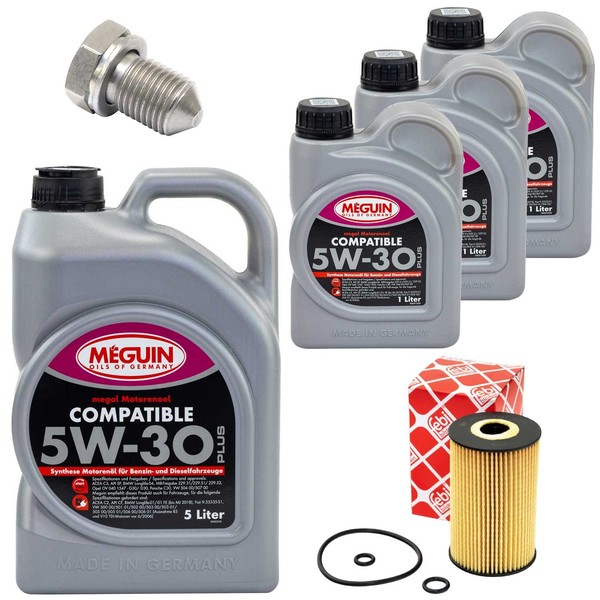 MotoröL Filter Set 5W-30 Plus Meguin 8 Liter + Schraube FüR VW Transporter VI-image