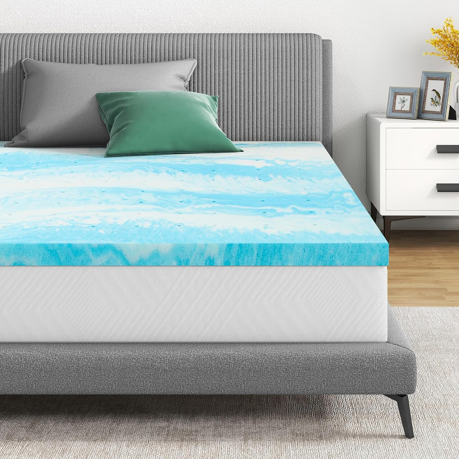2-Inch Cooling Gel Memory Foam Mattress Topper Full Size in Blue