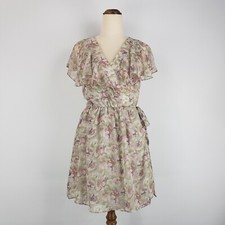 Ally Womens Size M 12 Multi-Coloured Floral Wrap Dress Ruffle Sleeves Lined