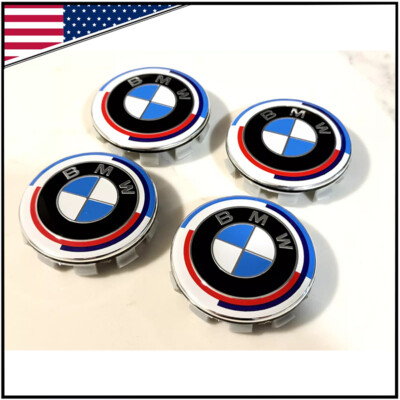 Genuine 4X 68mm Anniversary 50th Wheel Center Hub Caps Badge Emblem FIT E46 E90