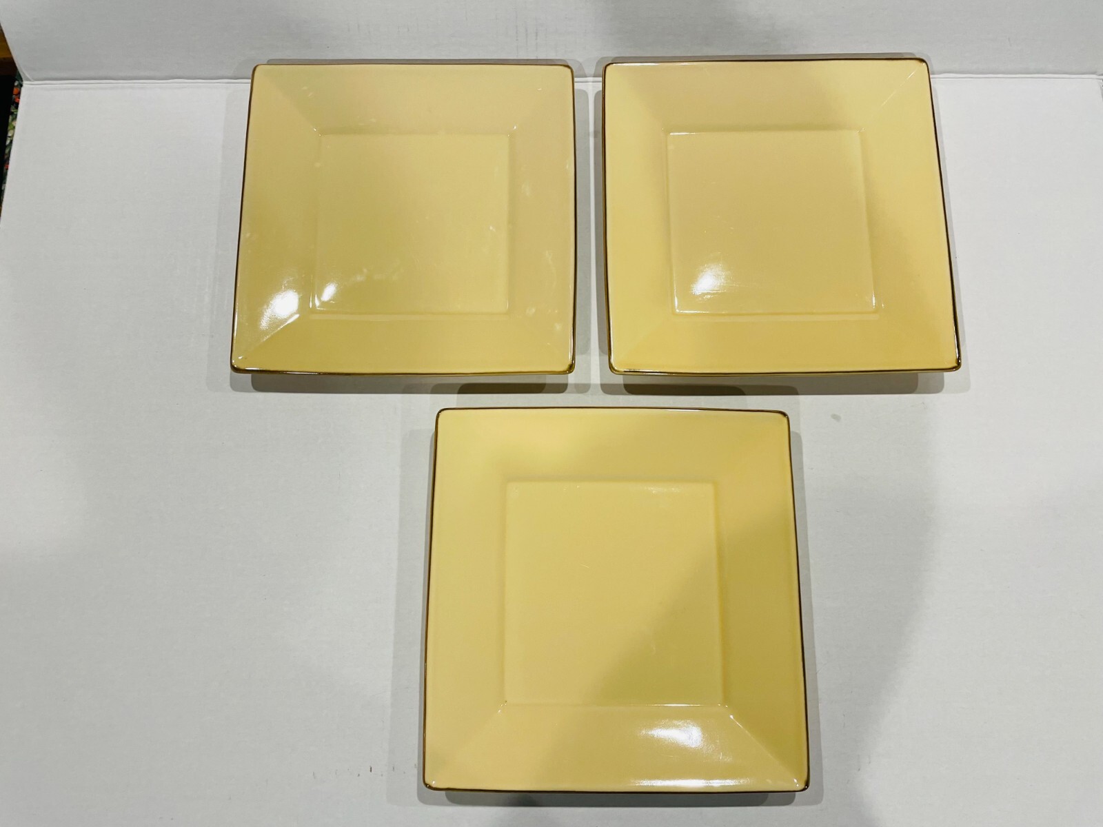 Pottery Barn 10.5-Inch Yellow Asian Square Dinner Plates Set of 3