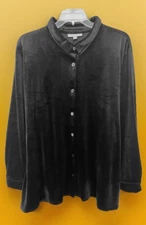 NWT Women's Plus Size 30/32 3X Long Sleeves Button Down Velour Black Shirt Top