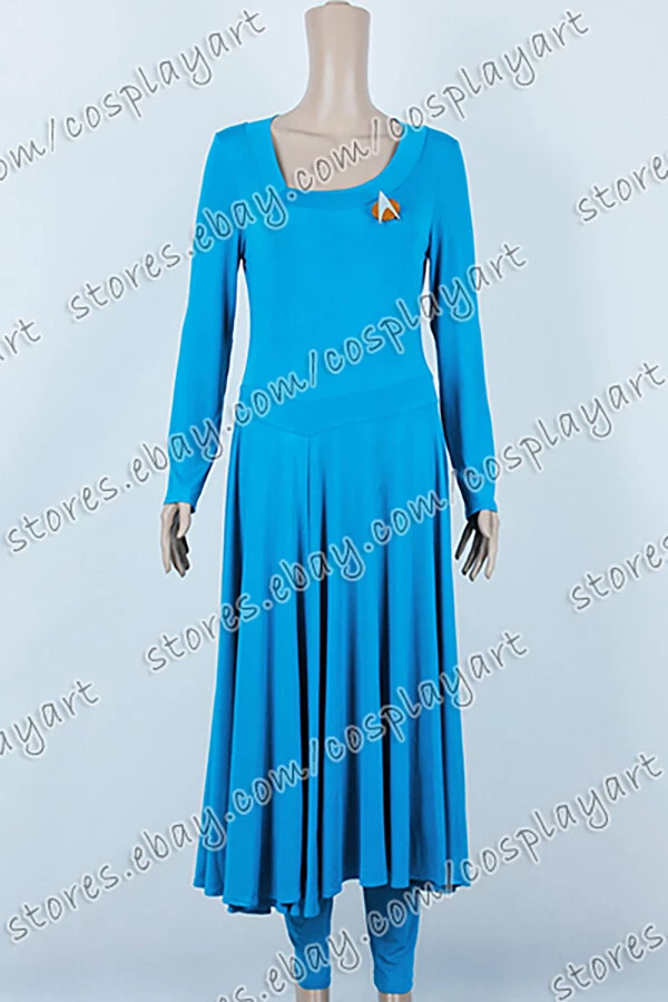 Star Trek Cosplay Comandante Deanna Troi Disfraz Vestido Azul Trajes de Halloween Foto 2 de 4
