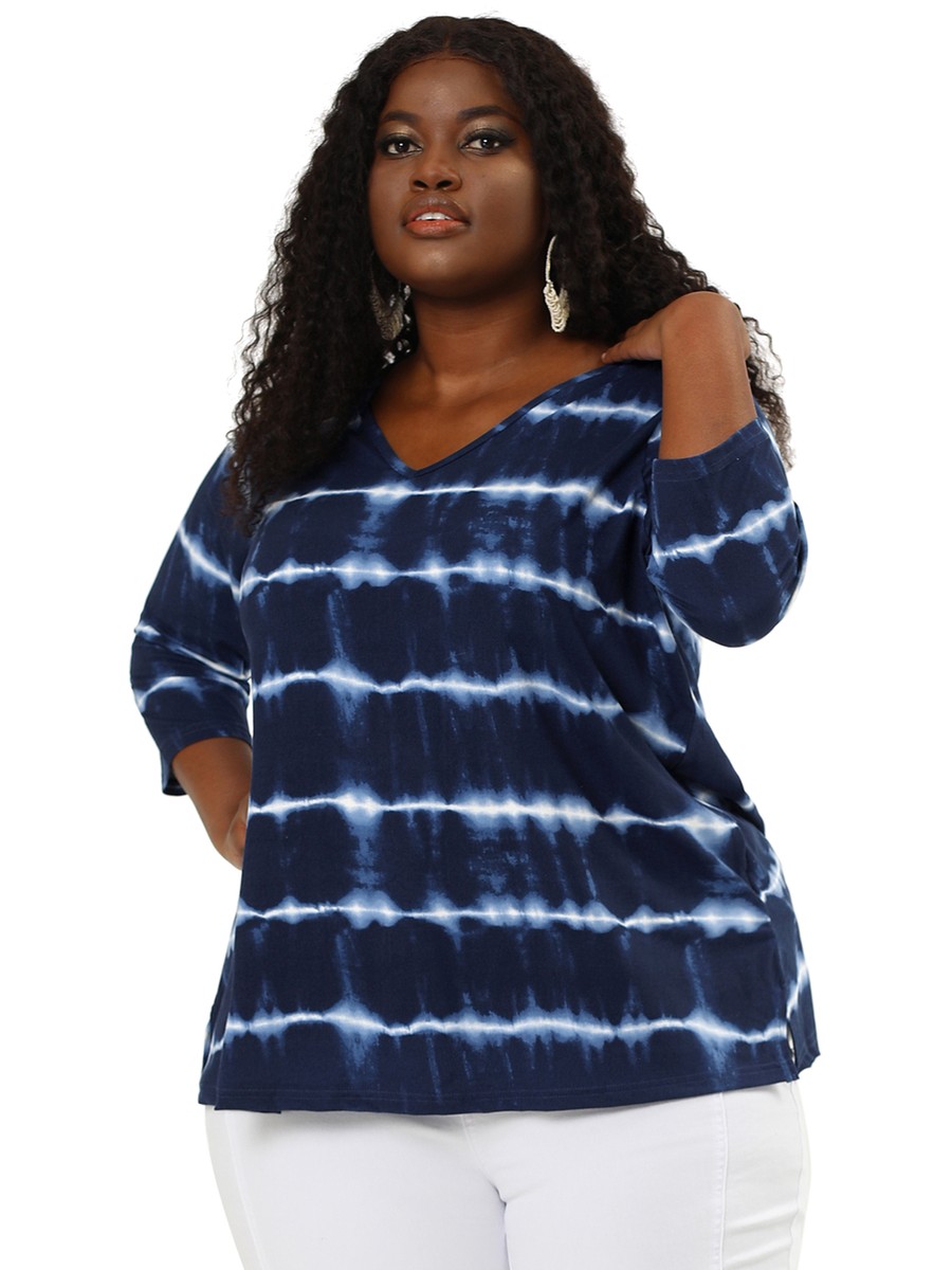 Women's Plus Size T-shirt Tye dye Side Slit 3/4 Sleeve Top