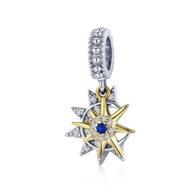 Sonne Stern Hänger Charm Anhänger Zirkonia echt 925 Sterling Silber  