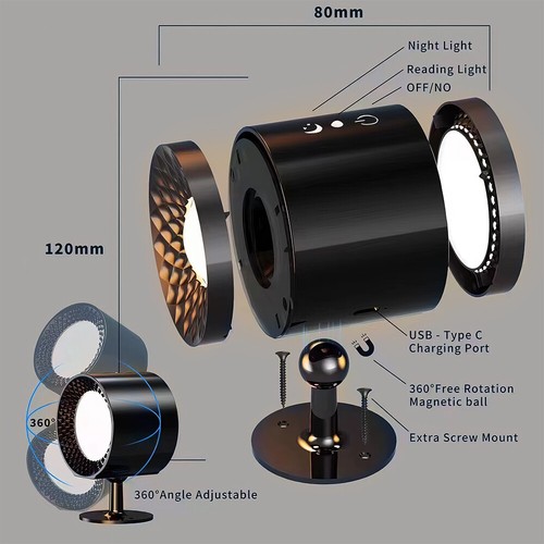 LED Wall Mounted Reading Light Sconce Stairs Mounted Lamp Battery Rechargeable - Picture 9 of 14