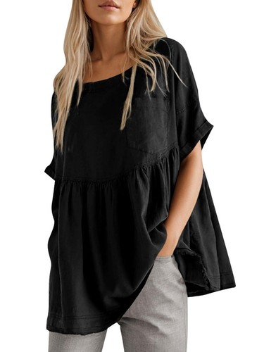 Womens Summer Babydoll Tops Casual Loose Fit Peplum Oversized Tunic Shirts - Picture 12 of 14