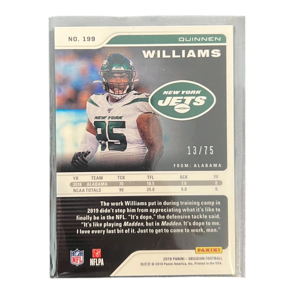 2019 PANINI OBSIDIAN #199 - QUINNEN WILLIAMS - ELECTRIC ETCH PURPLE #/75 RC - Image 2 of 2