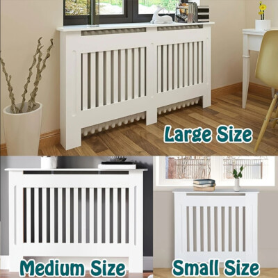 Gray Radiator Covers Multi-size Modern White/Gray Wooden Radiator Cover Durable MDF Slatted ...