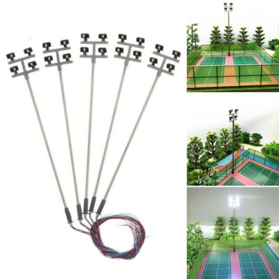 8Pcs Model Railway 1:87 HO OO Scale Plaza Lamps LED Street Light Stadium Lights