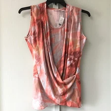 New York And Company Women’s Size Small Orange Tie Dye Faux Wrap Blouse New