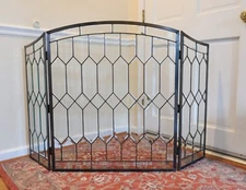 Bevel Clear Glass Folding Fireplace Screen Hand Made 52" x 33.75" TQNV09