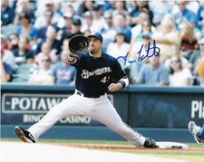 TRAVIS ISHIKAWA   MILWAUKEE BREWERS    ACTION SIGNED 8x10