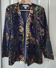 Another Thyme Vintage Purple Black Gold Metallic Colorful Velvety Blazer Size M