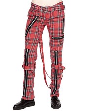 TRIPP GOTHIC PUNK EMO BONDAGE RED PLAID STRAPS ZIPPER ROCK STAR PANTS IS267P