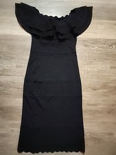 Eliza J Dress Womens Petite Small Black Ruffle Sleeveless Scallop Hem Dress