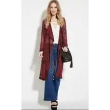 Size Small Burgundy Floral Sheer Longline Kimono Duster Western Cowgirl
