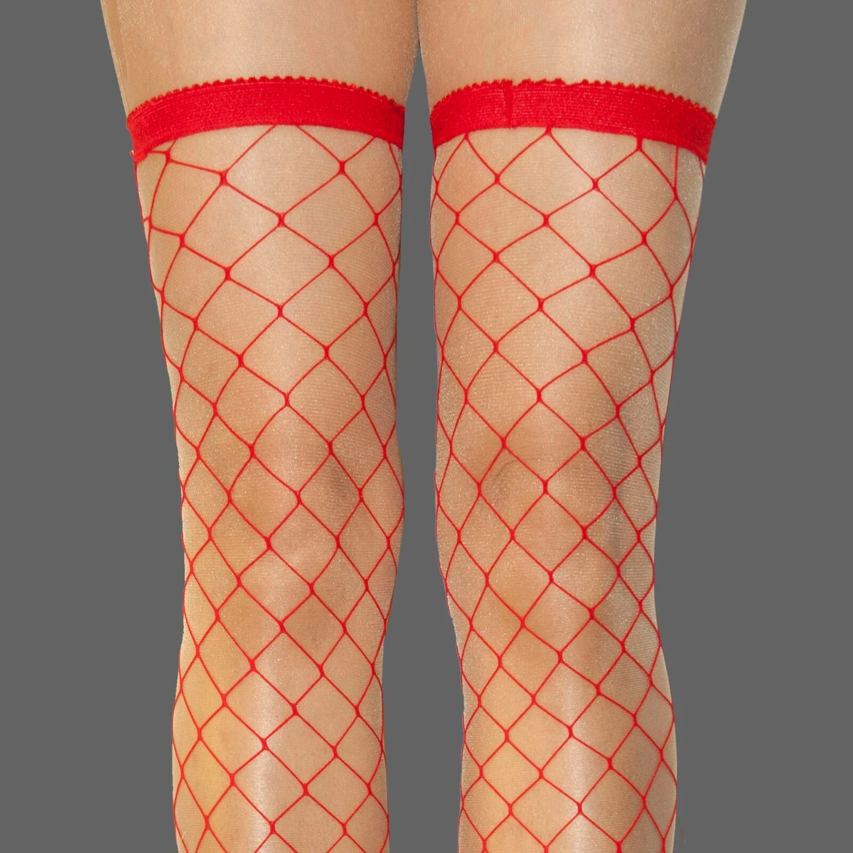 HOT TOPIC RED ELASTIC TOP BIG FISHNET THIGH HIGH STOCKINGS NEW