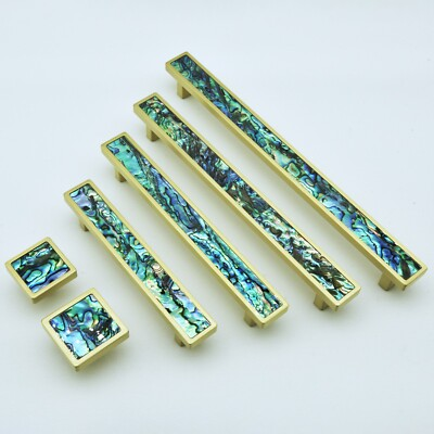 #ad MFYS Luxury Drawer Knob Pull Natural Shell Cabinet Knob Brass Square Knob Handle $23.09