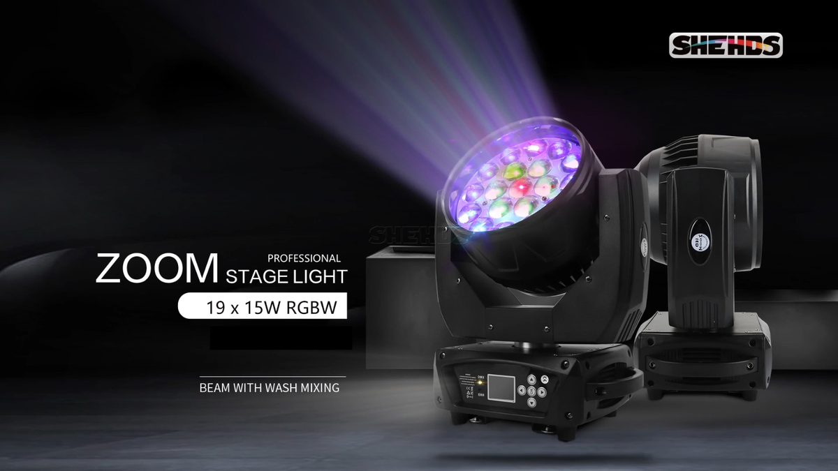 2Pcs LED Aura 19x15W RGBW Beam Wash Zoom Moving Head 2Pcs LED Aura 19x15W RGBW Beam Wash Zoom Moving Head