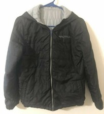 0456 - NAUTICA Boy's Black Reversible to Gray Puffer Coat with Hood Size M