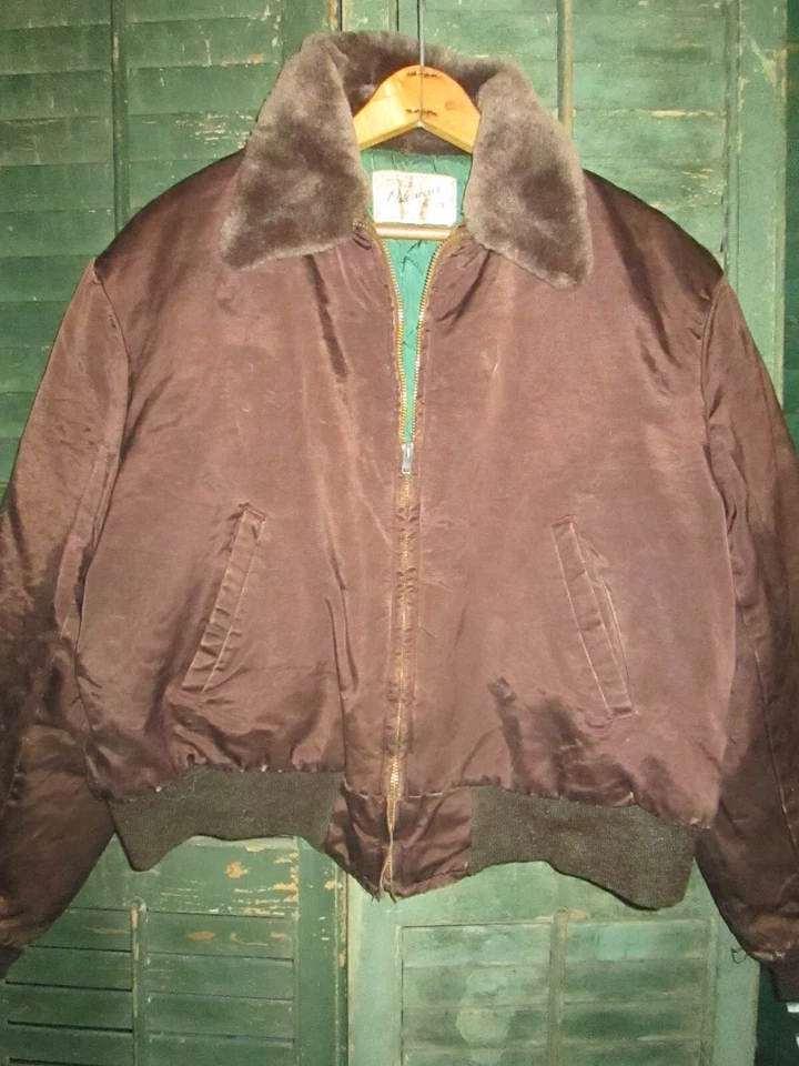 1950s 60s De Colección Hércules Grueso Nylon Marrón Ropa de Trabajo Bombardero Esquí Chaqueta Abrigo S/Med Foto 2 de 4