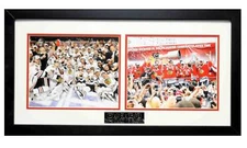 BLACKHAWKS CELEBRATE  (2) 8X10 PHOTOS FRMD TO A 12X24