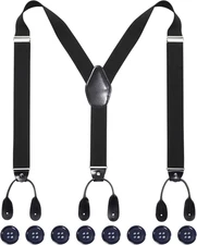 Adjustable Heavy Duty Y-Back Elastic Suspenders for Men with Leather Ends