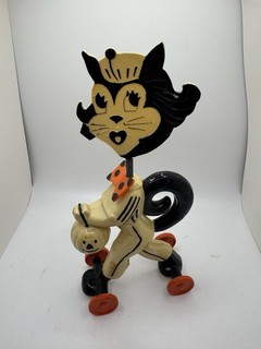 Vintage Rosbro Halloween Kitty Cat on Wheels Spring Bobble Head (#1)