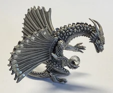 Vintage Rawcliffe Pewter Wrym Figure Sitting Sea Dragon Holding Crystal 21022