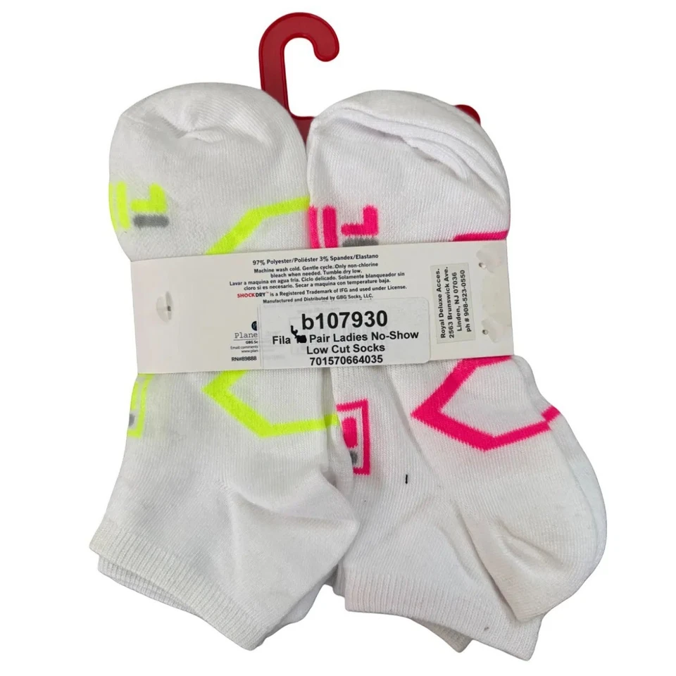 FILA 6 Pares Damas Calcetines No Show Corte Bajo Atlético Deportes Moda Blanco 9-11 NUEVO Foto 2 de 4
