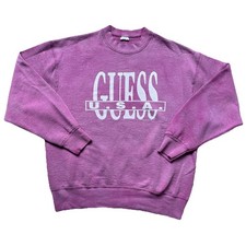 Vintage Guess Jeans 1993 Basic Crewneck Faded Purple USA Large Puffy Letter Logo