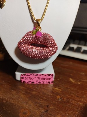 Betsey Johnson Pink Rhinestone Lips Necklace